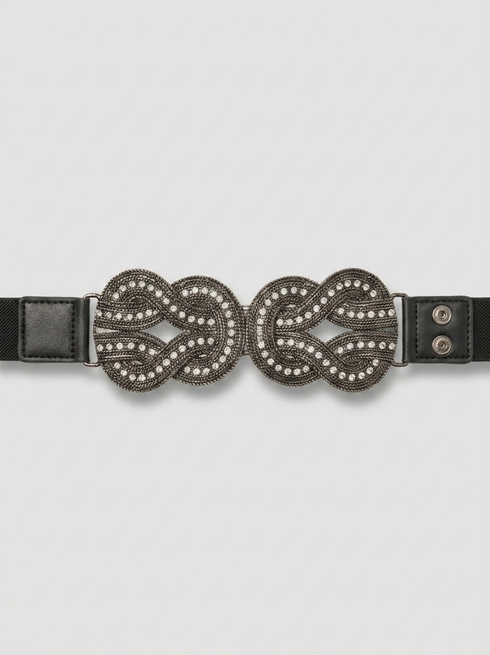 Black Elastic Stretch Belt Double Knot Rhinestones - Picture 2 of 9